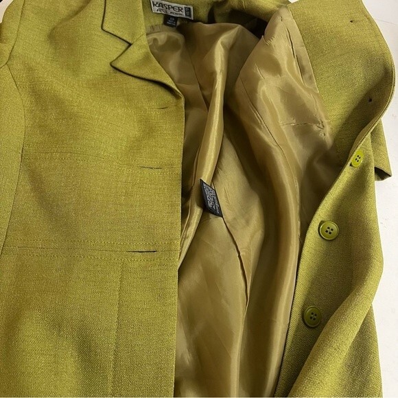 KASPER ASL Chartreuse Green Dress Short Sleeve Button Up Lined Size 6P Vintage - Picture 10 of 11
